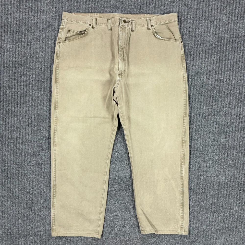 Wrangler Mens Straight Leg Jeans Size 44x30 Beige Denim Rugged Wear 100% Cotton